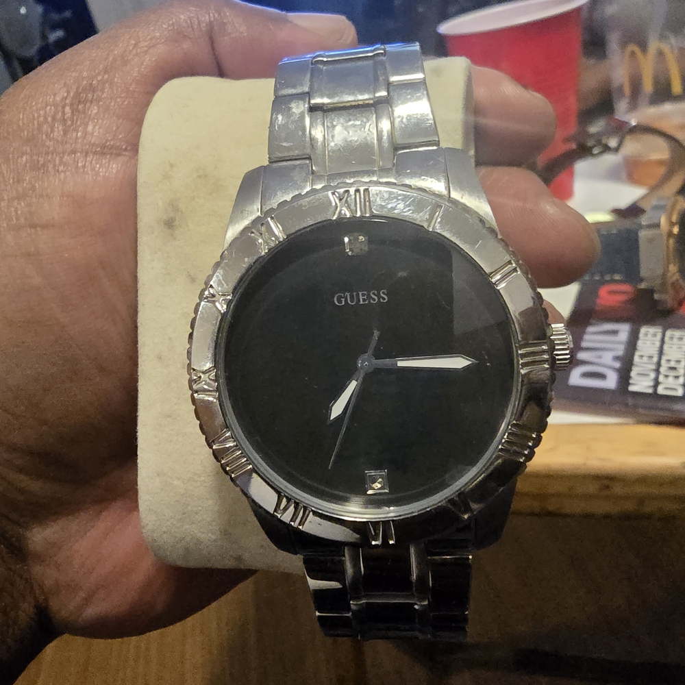 Guess Metallic Watch with Dark Face